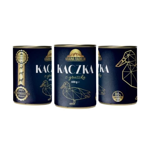 Kraina Radolin Kaczka z gruszką 400g 80% mięsa dla psów alergików z nadwrażliwością pokarmową puszka karma mokra Kraina Radolin Kaczka z gruszką 400g 80% mięsa dla psów alergików z nadwrażliwością pokarmową puszka karma mokra