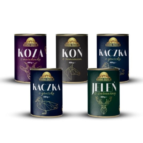 Kraina Radolin Kaczka z gruszką 400g 80% mięsa dla psów alergików z nadwrażliwością pokarmową puszka karma mokra Kraina Radolin Kaczka z gruszką 400g 80% mięsa dla psów alergików z nadwrażliwością pokarmową puszka karma mokra